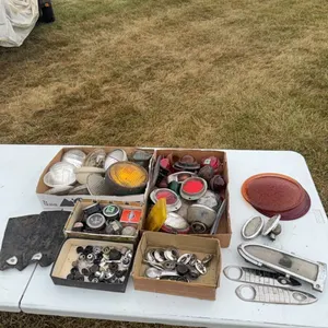 Vintage car parts - reflectors, lenses, gauges, knobs, etc