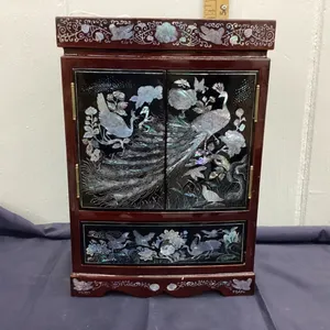 JEWELRY CHEST WITH MOTHER OF PEARL INLAY - PEACOCK & FLORAL DESIGNS