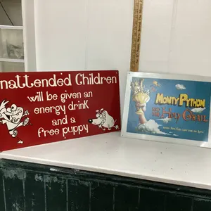 (2) METAL SIGNS - MONTY PYTHON & "UNATTENDED CHILDREN"