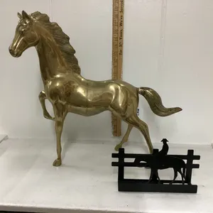 LARGE BRASS HORSE & METAL HORSE CUT-OUT NAPKIN HOLDER