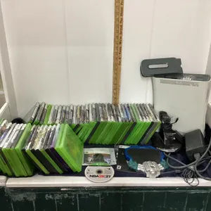 LAUNDRY BASKET FULL OF XBOX 360 GAMES AND CONSOLE