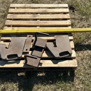 Pallet w/ (2) suitcase weights, weight holder, yellow piece of tube steel