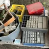 Pallet w/ asstd empty part bins, tractor fender lights, sickle changer/riveter