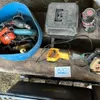 Pallet w/ asstd hand tools, skill saw, jig saws, reciprocating saws, electric impact drill, angle grinder, shop creeper