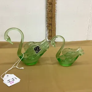 (2) SMALL ALTA GLASS GREEN SWANS