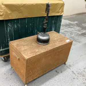 WOOD BOX W/ GAS LANTERN,