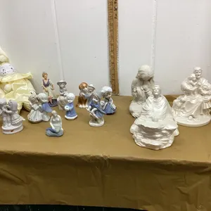 (2) FLATS W/NICKNACK FIGURINES & CERAMIC RELIGIOUS ORNAMENTS