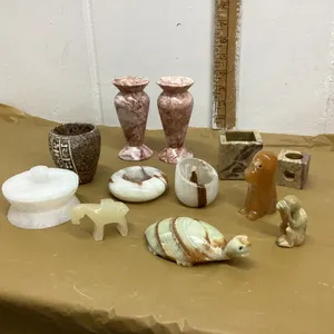 MARBLE DECOR ITEMS - CANDLE HOLDERS, TRINKET BOX, DONKEY, TURTLE