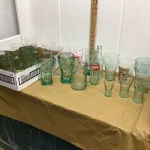 VARIETY OF COCA-COLA GLASSES + 2 SMALL BOTTLES