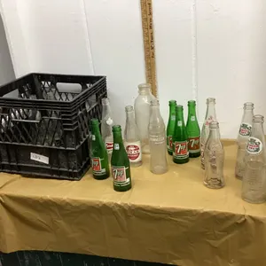 VINTAGE POP BOTTLES - 7-UP, PEPSI, CANADA DRY, COCA-COLA, STUBBY