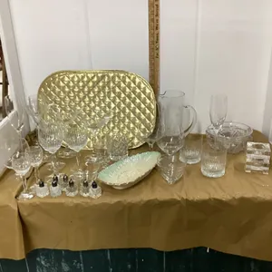 (3) GOOD LIDDED TOTES W/ MISC GLASSWARE