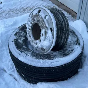 (H) (2) 22.5 semi tires and (1) 22.5 aluminum rim