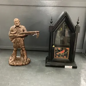 PLASTER HUNTER STATUE, VINTAGE CLOCK CASE