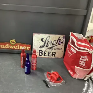 BEER COOLER BAG, STROH'S METAL SIGN, METAL BOTTLES