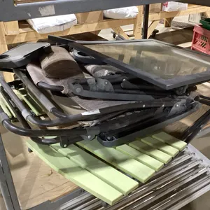 SHELF #2 -GRAVITY CHAIRS + 2 FOLDING GREEN TABLES + FOLDING GLASS TOP TABLE