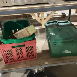 SHELF #5 - 3 TOTES + SMALL WOOD STORAGE BOX