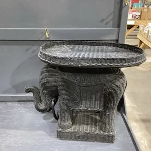 WICKER ELEPHANT PLANT STAND WITH REMOVEABLE TRAY