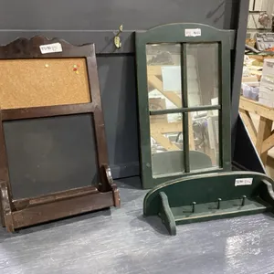 WOOD SHELVES + WINDOW MIRROR