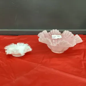 (2) FLUTED BOWLS - (1) LUMINESCENT PINK, (1) SMALL  WHITE
