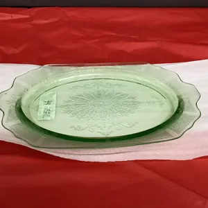 GREEN DEPRESSION GLASS PLATTER-GLOWS UNDER BLACK LIGHT - URANIUM GLASS?