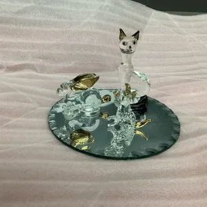 MINI GLASS ANIMAL FIGURINES ON MIRRORED TRAY