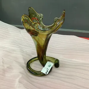 BLOWN GLASS VASE - AMBER W/ BLUE/GREEN/RED HIGHLIGHTS