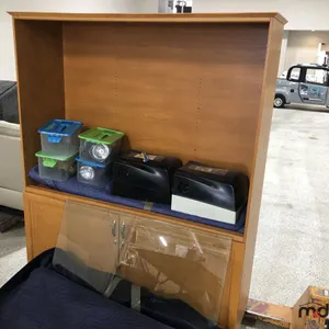 Wall Unit w/ Glass Doors & Shelves (Approx. 5' W x 6' L), Flashlights & Towel Dispensers
 UNRESERVED