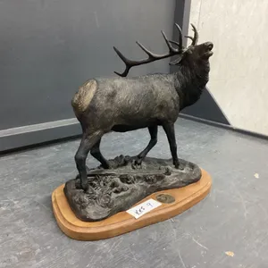 "BRONZE LOOK" DUCKS UNLIMITED CARIBOU - "TRUMPET SONG" ON WOOD BASE