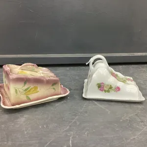 (2) VINTAGE CHEESE COVERED DISHES