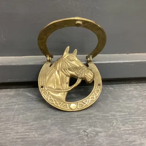 BRASS HORSE HEAD/HORSE SHOE  DOOR KNOCKER
