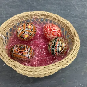 (4) UKRAINIAN EGGS IN WICKER BASKET