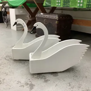 (2) WOOD SWAN PLANTERS