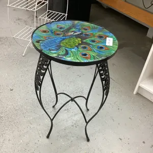 ROUND END TABLE W/ PEACOCK DESIGN