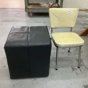 BLACK OTTOMAN & VINTAGE KIDS CHAIR W/ CHROME FRAME