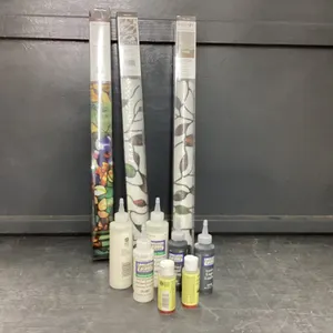(3) ROLLS "STAINED GLASS" WINDOW FILM & SMALL BOTTLES OF WINDOW COLOR