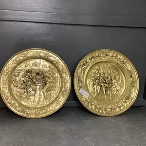 (2) BRASS VINTAGE WALL  DECOR  PLATES