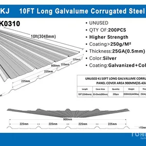 Quantity of (200) 2025 KJ K0310 35 in x 10 ft Galvalume Corrugated Steel Sheets Steel Plates (Unused)