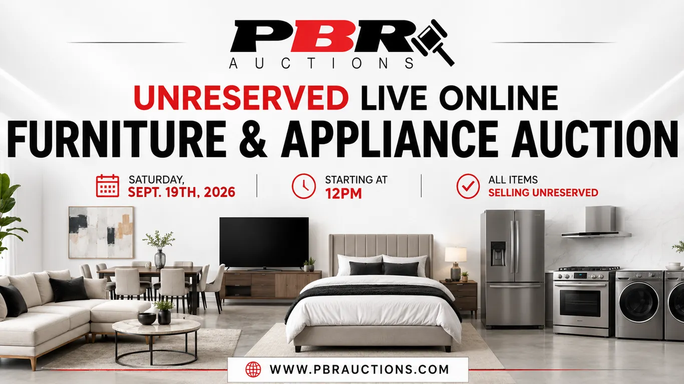 Unreserved Live Online Furniture & Appliance Auction - Sept. 19th, 2026 - Starting at 12pm