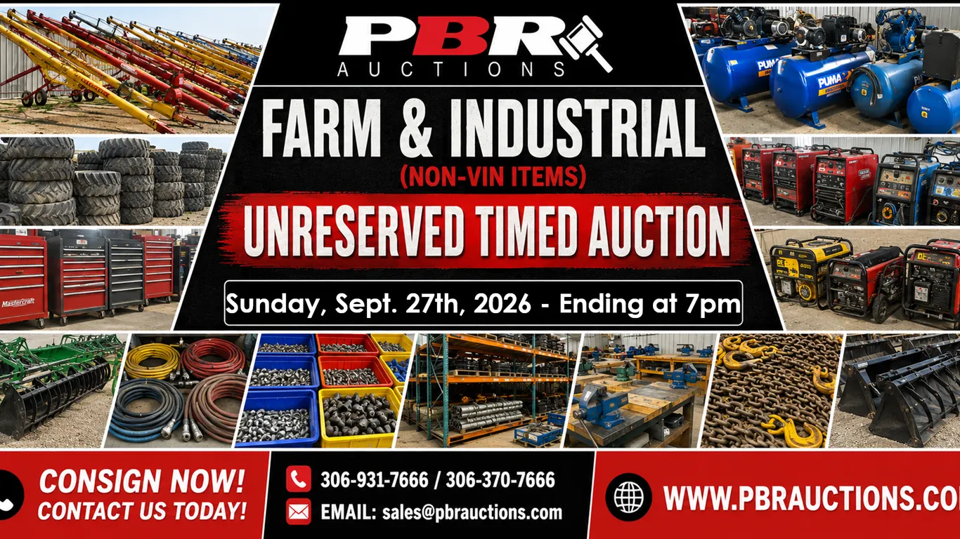 Unreserved Farm & Industrial (Non-VIN Items) - Timed Auction - Sept. 27th, 2026 - Ending at 7pm