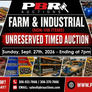 Unreserved Farm & Industrial (Non-VIN Items) - Timed Auction - Sept. 27th, 2026 - Ending at 7pm