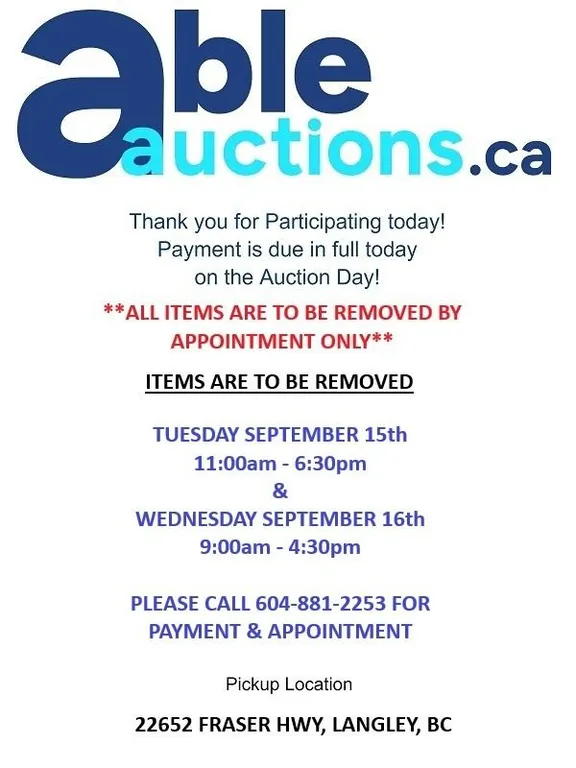 SOUTH LANGLEY SEPT 15 ON-LINE AUCTION
