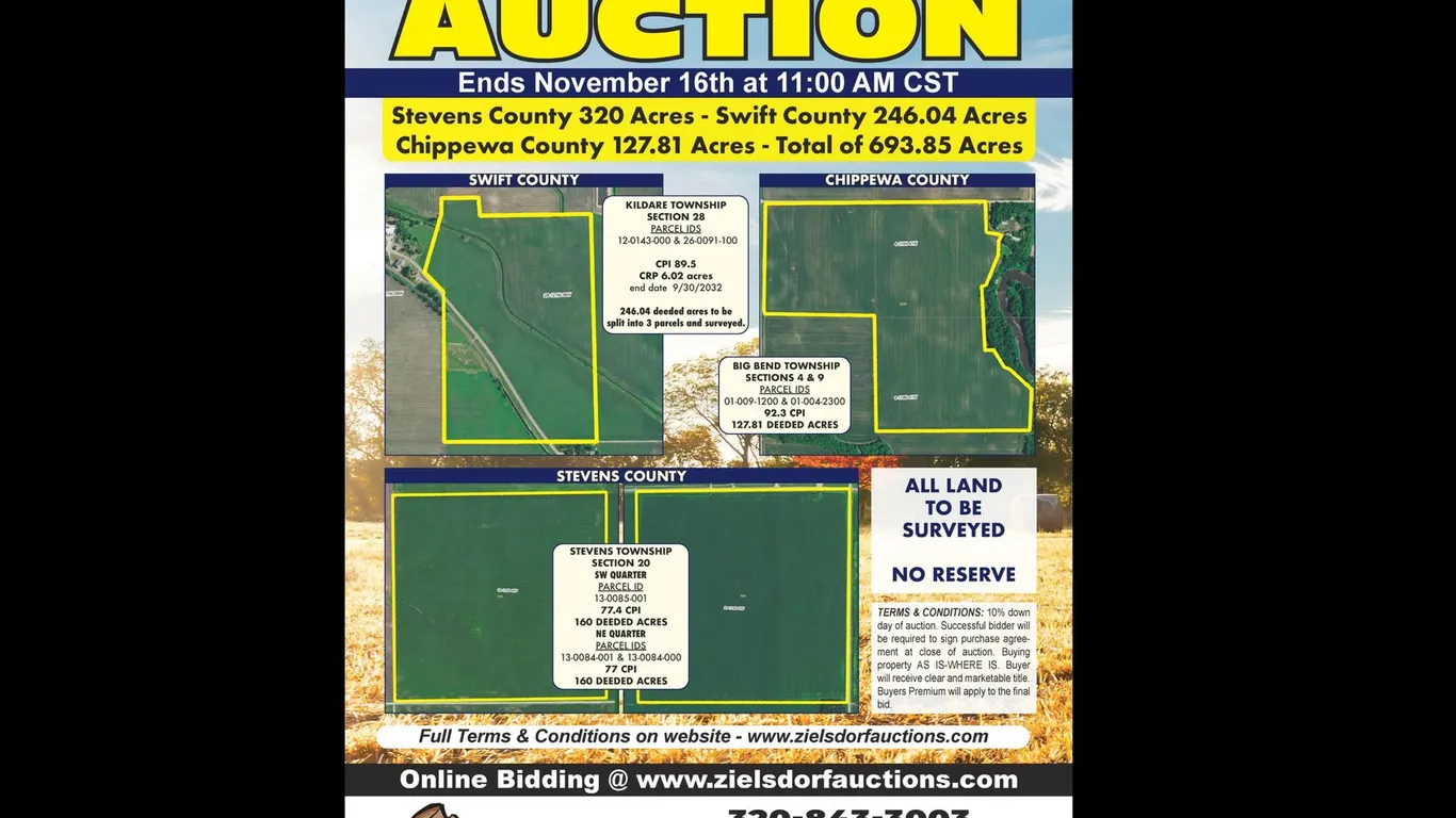 No Reserve Stevens, Swift & Chippewa County Land Online Only Auction