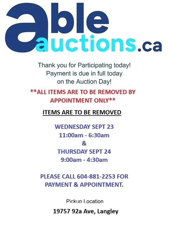NORTH LANGLEY SEP 23 ON-LINE AUCTION