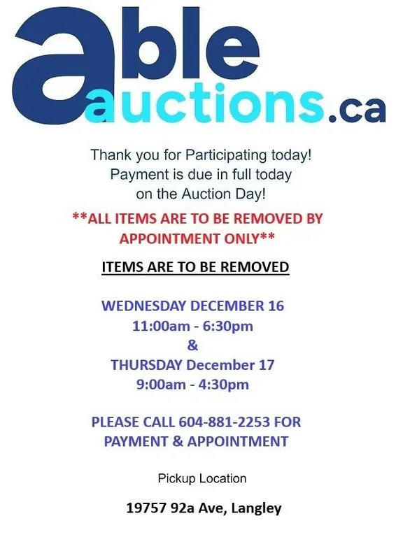 NORTH LANGLEY DEC 16 ON-LINE AUCTION