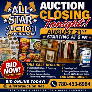 EDMONTON:  Weekly Consignment Auction - August 21, 2026
