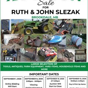 ONLINE TIMED AUCTION SALE FOR RUTH AND JOHN SLEZAK - Brookdale MB