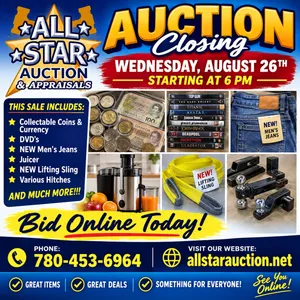 EDMONTON:  Timed Online Weekly Consignment Auction - August 26, 2026