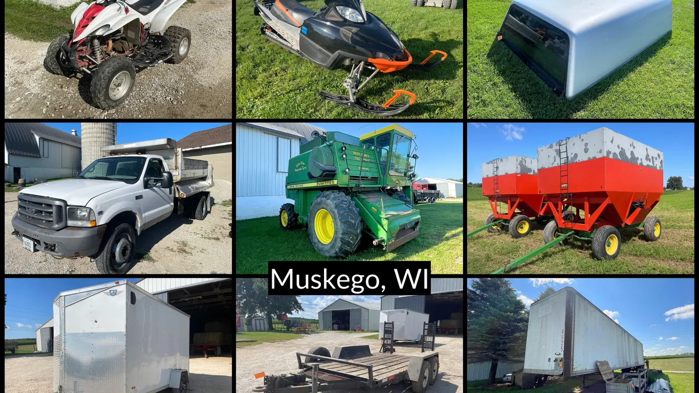 Farm & Concrete Business Liquidation - Combine, Gravity Wagons, Trailers, Attachments, Snowmobiles, Concrete Buggy, Concrete Finishing Machines, Deer Stands & More