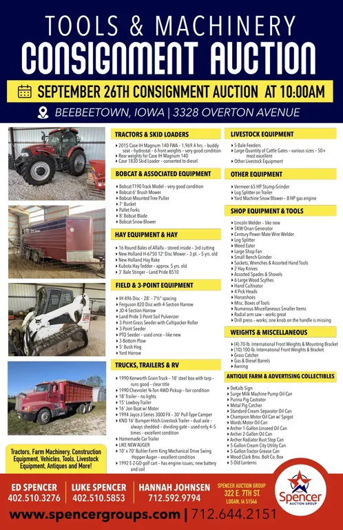 Fall Consignment Machinery and Tool Auction
