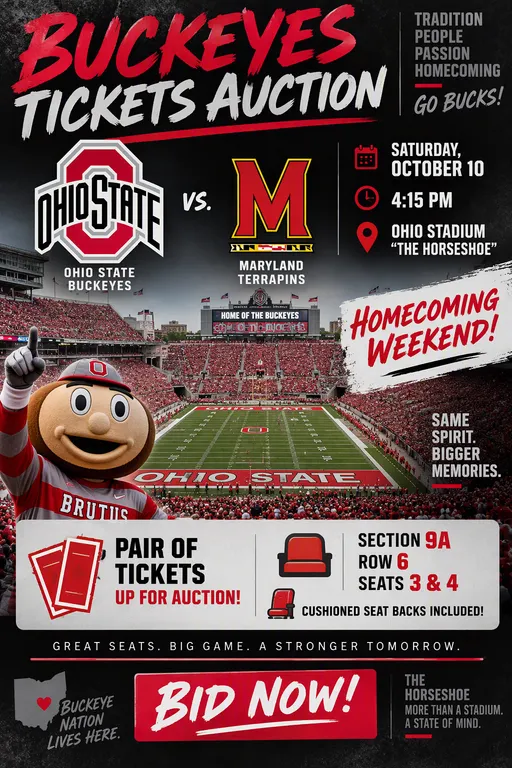 "THE" OHIO STATE UNIVERSITY BUCKEYES VS Maryland Lower bowl tickets! GO BUCKS!!!